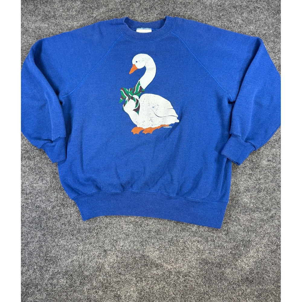 Vintage Bassett-Walker Goose Graphic Sweatshirt XL Blue Made in USA Raglan